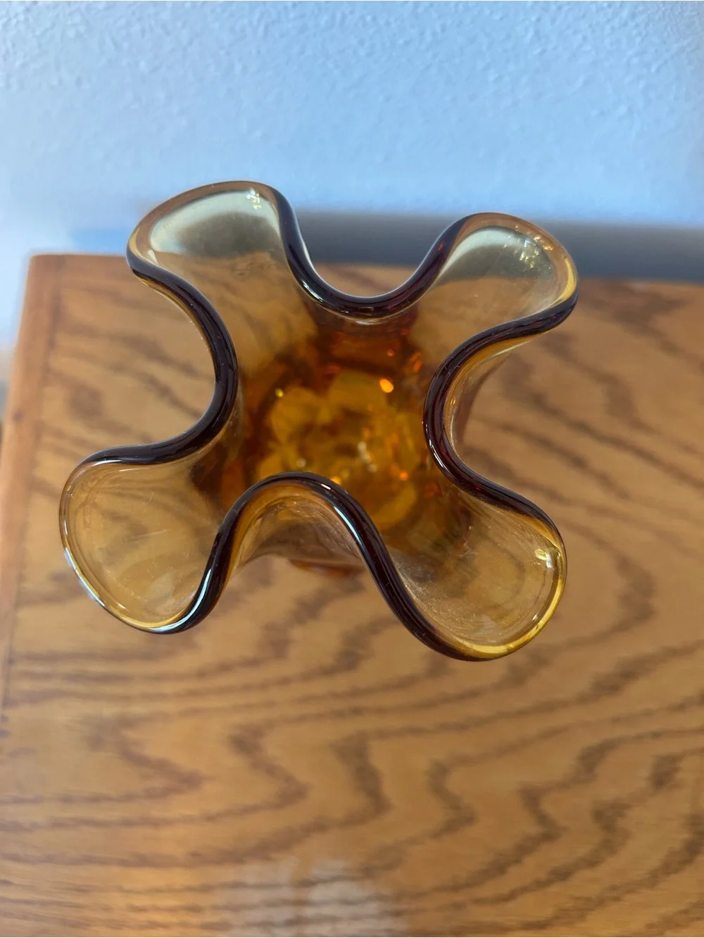 Vintage 1960's Fenton Valencia Amber Yellow Glass Handkerchief Vase Collectible